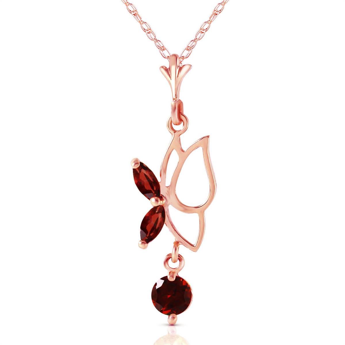 14K Solid Rose Gold Butterfly Necklace w/ Garnets