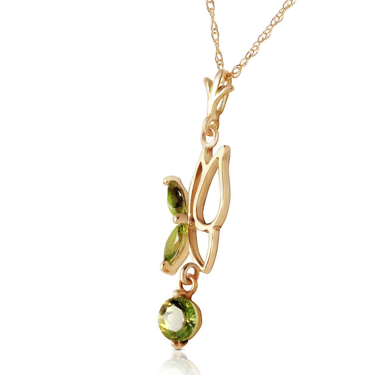 0.4 Carat 14K Solid Yellow Gold Flutter Fly Peridot Necklace