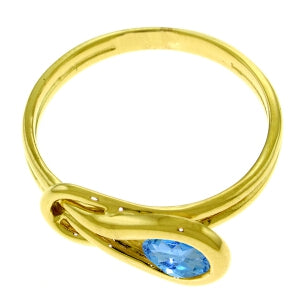 0.65 Carat 14K Solid Yellow Gold Lean Towards Me Blue Topaz Ring