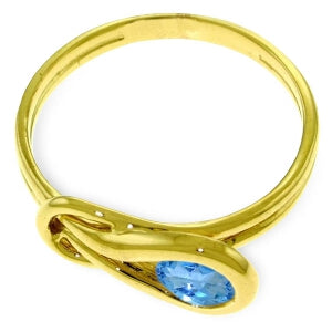 0.65 Carat 14K Solid Yellow Gold Lean Towards Me Blue Topaz Ring