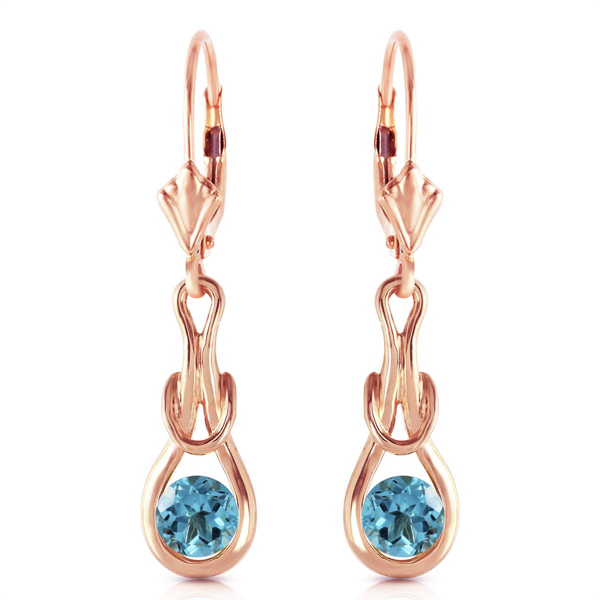 14K Solid Rose Gold Leverback Earrings Blue Topaz Jewelry Genuine New