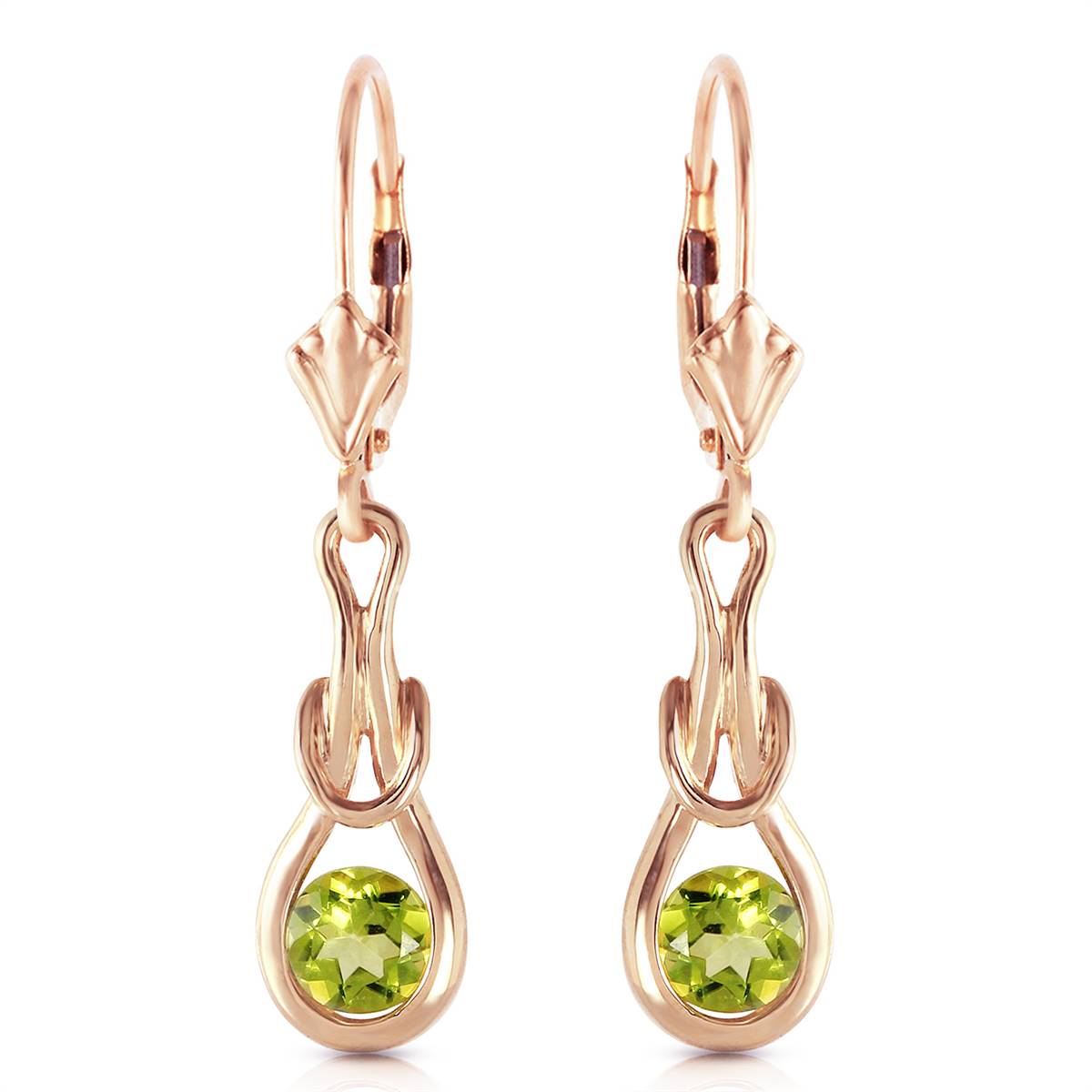 14K Solid Rose Gold Leverback Earrings w/ Natural Peridots