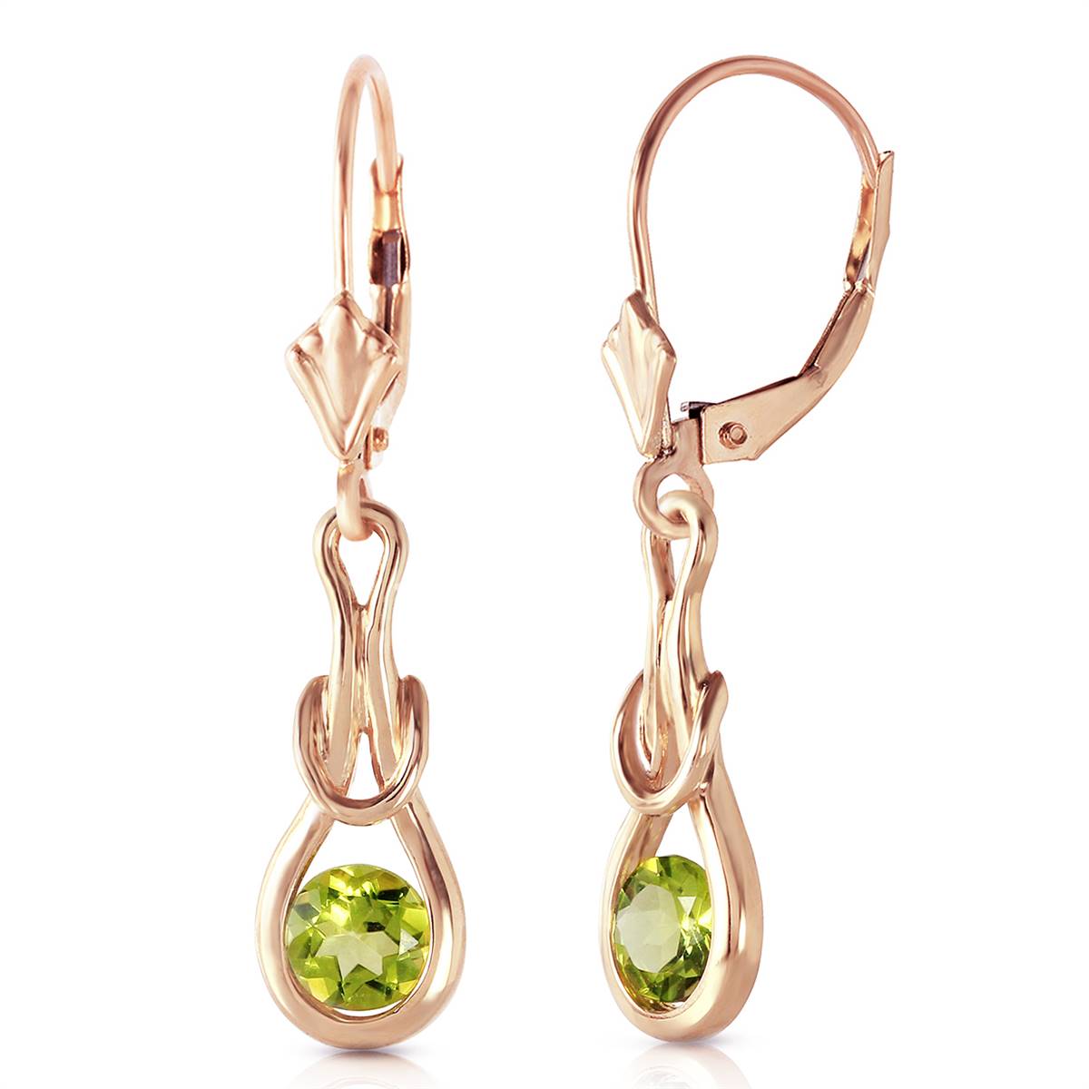 14K Solid Rose Gold Leverback Earrings w/ Natural Peridots