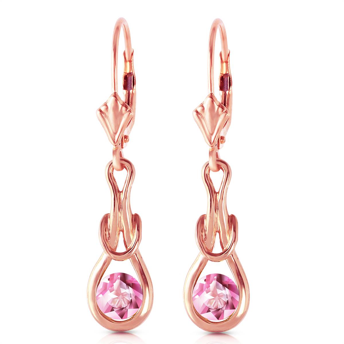 14K Solid Rose Gold Leverback Earrings Natural Pink Topaz Certified