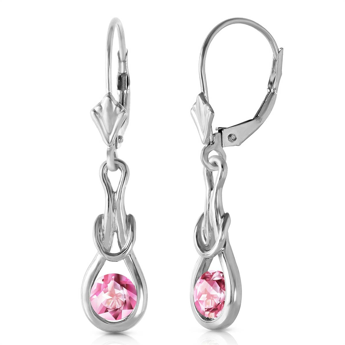 1.3 Carat 14K Solid White Gold Leverback Earrings Natural Pink Topaz