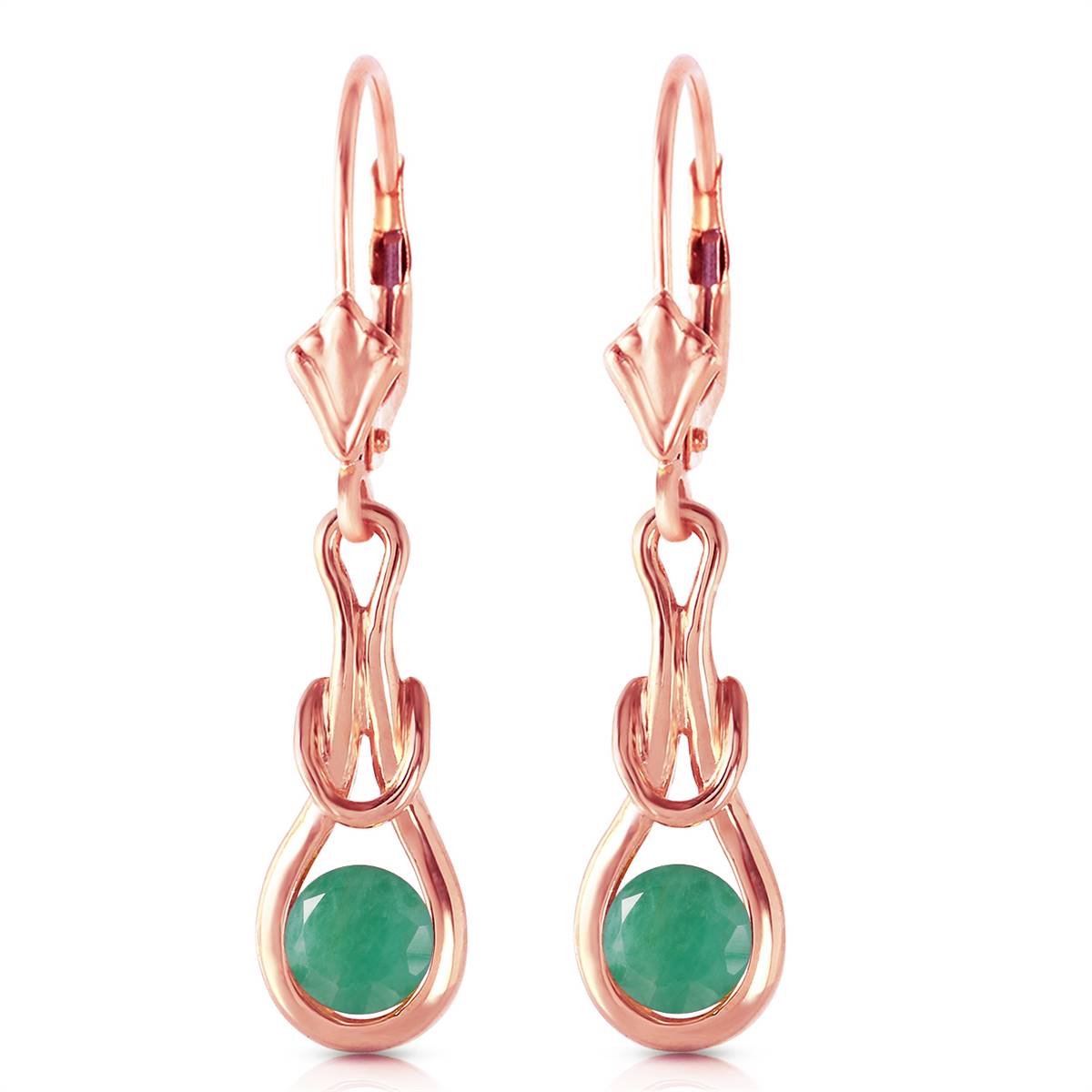 14K Solid Rose Gold Leverback Earrings Emerald Jewelry Series Deluxe