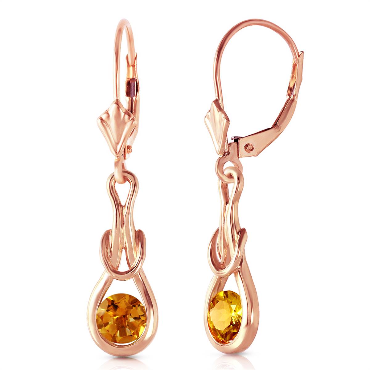 14K Solid Rose Gold Leverback Earrings Natural Citrine Gemstone