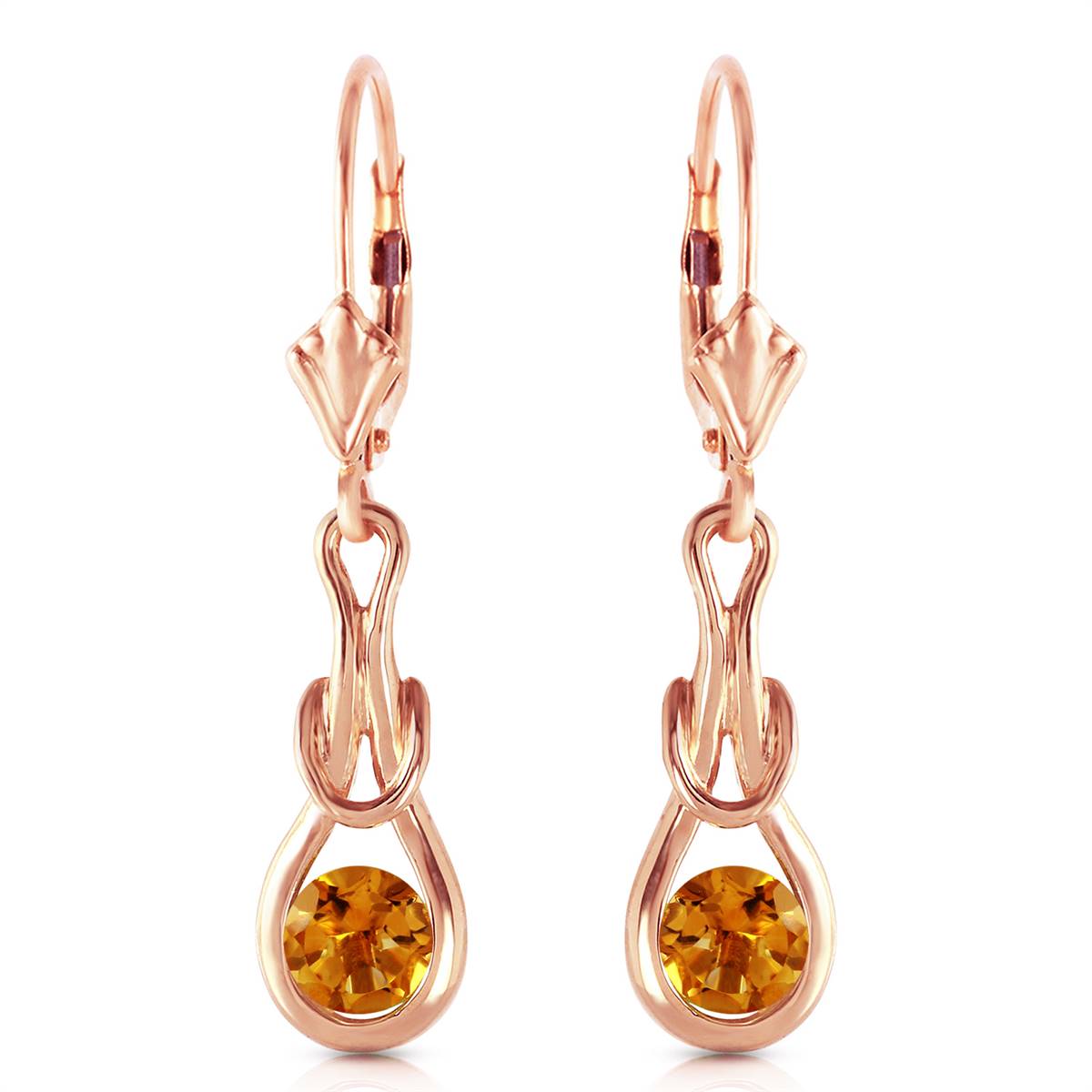 14K Solid Rose Gold Leverback Earrings Natural Citrine Gemstone