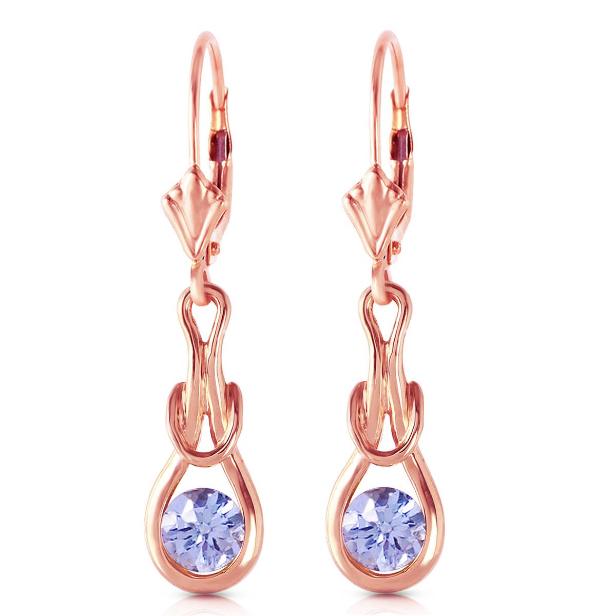 14K Solid Rose Gold Leverback Earrings w/ Natural Tanzanites