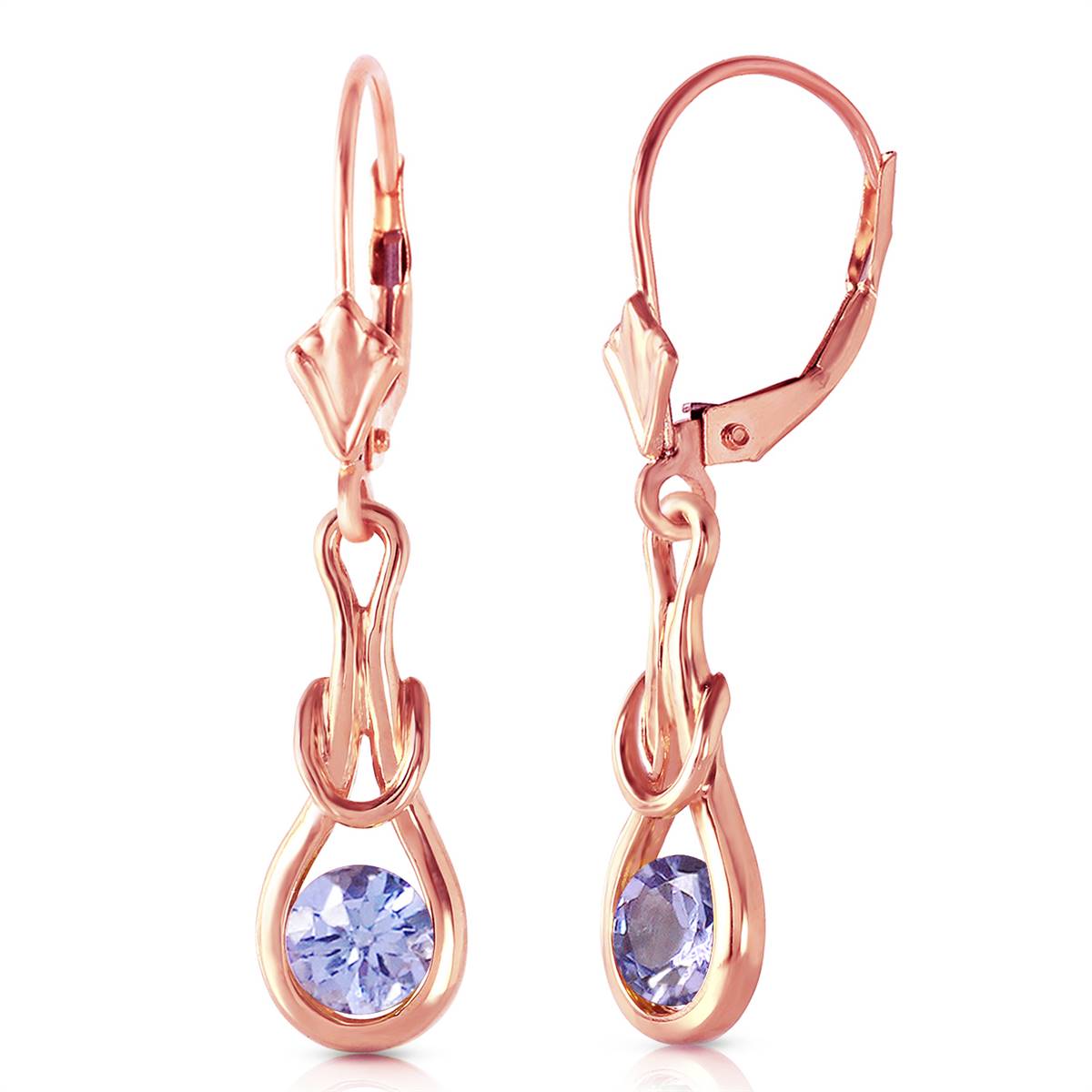 14K Solid Rose Gold Leverback Earrings w/ Natural Tanzanites