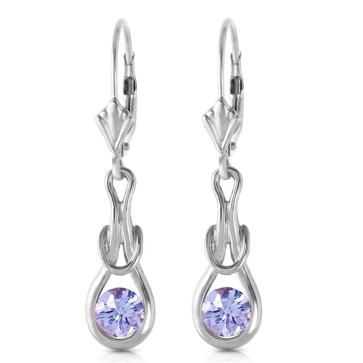 1.3 Carat 14K Solid White Gold Leverback Earrings Natural Tanzanite