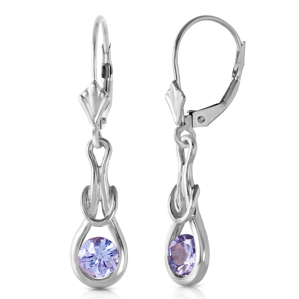 1.3 Carat 14K Solid White Gold Leverback Earrings Natural Tanzanite