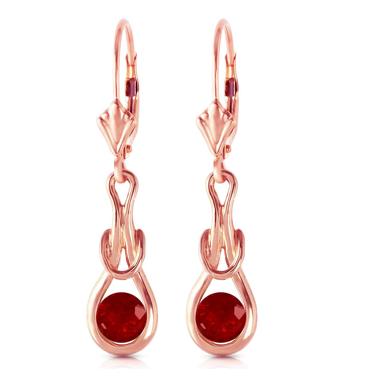 14K Solid Rose Gold Leverback Earrings Ruby Series Platinum