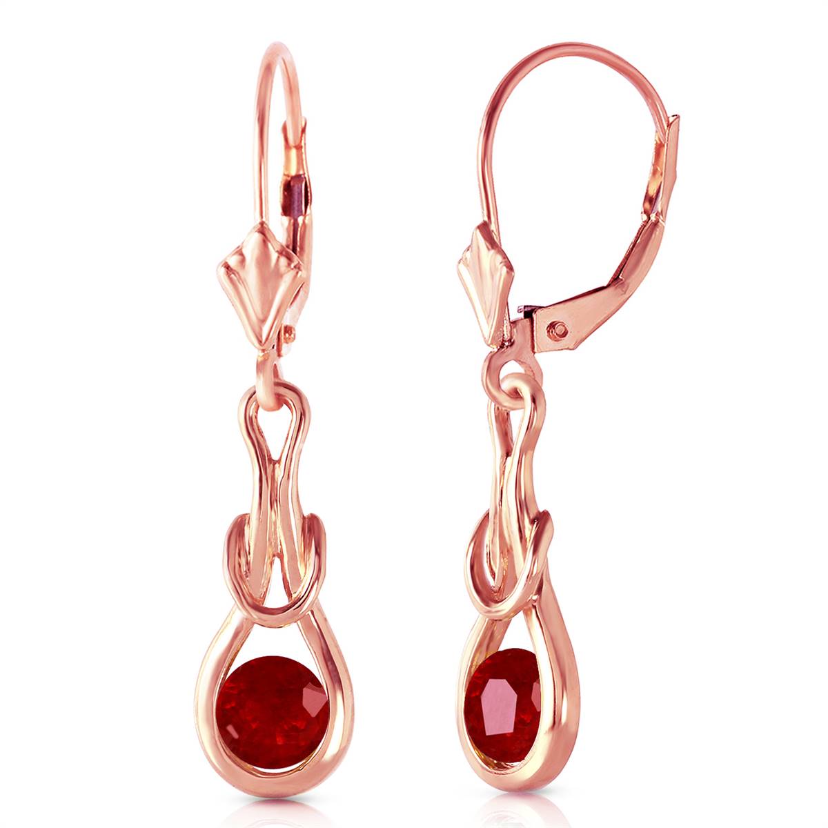 14K Solid Rose Gold Leverback Earrings Ruby Series Platinum