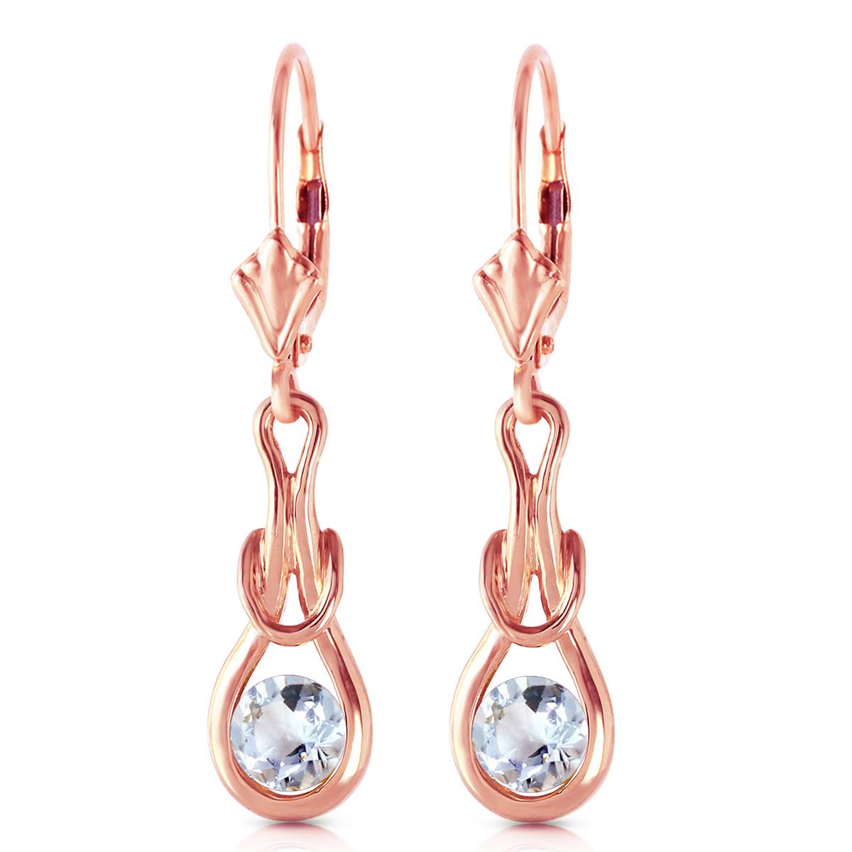 14K Solid Rose Gold Leverback Earrings w/ Natural Aquamarines