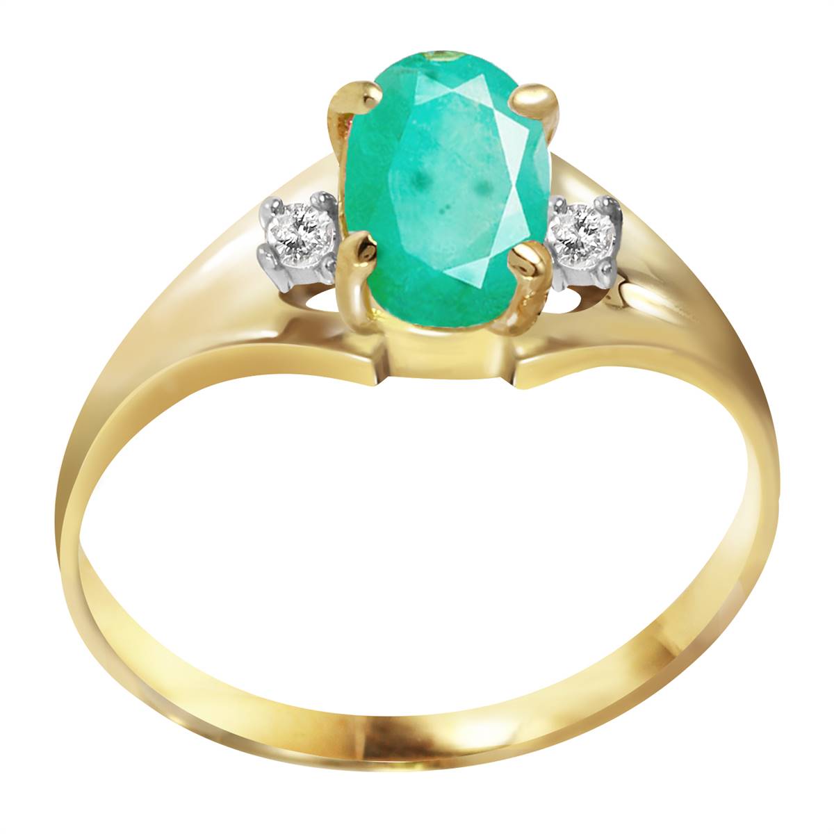 1.26 Carat 14K Solid Yellow Gold Ultrapolished Emerald Diamond Ring
