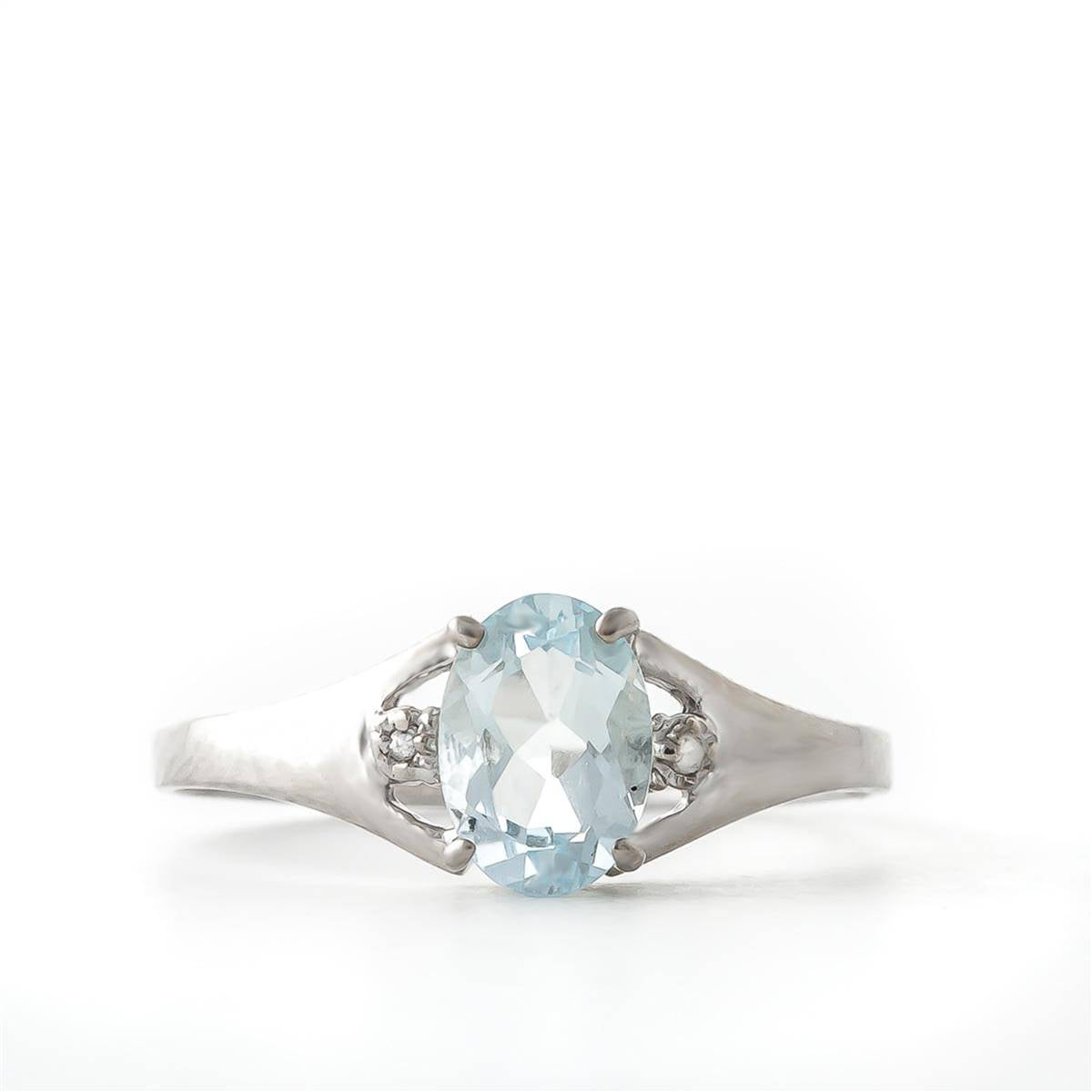 0.76 Carat 14K Solid White Gold Night Is Young Aquamarine Diamond Ring