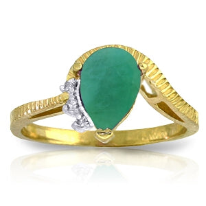 1.02 Carat 14K Solid Yellow Gold You're Still Standing Emerald Diamond Ring