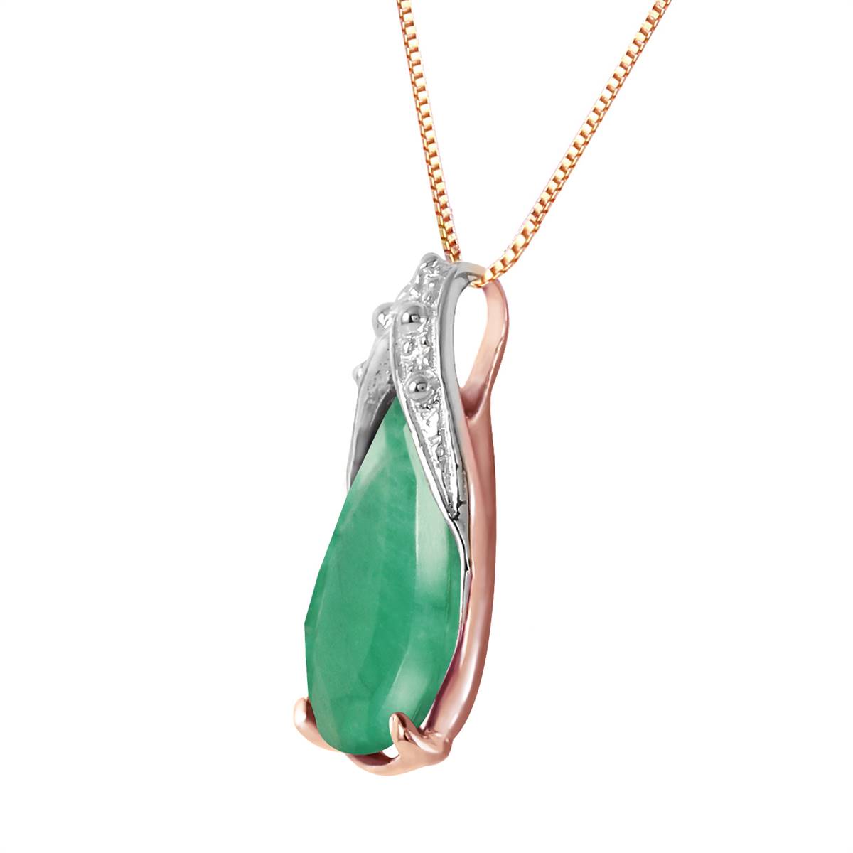 3.5 Carat 14K Solid Rose Gold World Without You Emerald Necklace