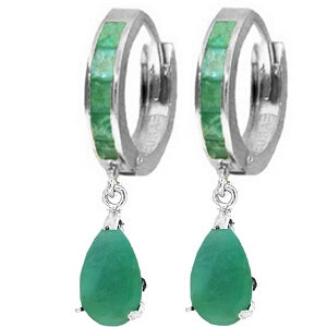 14K. SOLID WHITE GOLD HOOP HUGGIE EARRING WITH EMERALDS