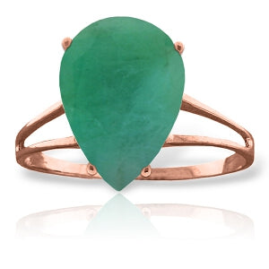 14K Solid Rose Gold Ring Natural Emerald Jewelry