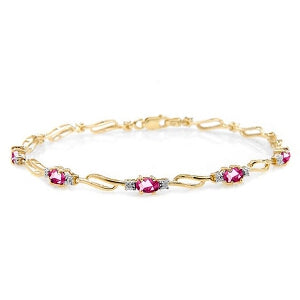 3.39 Carat 14K Solid Yellow Gold Tennis Bracelet Pink Topaz Diamond