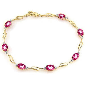 3.39 Carat 14K Solid Yellow Gold Tennis Bracelet Pink Topaz Diamond