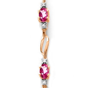 14K Solid Rose Gold Tennis Bracelet w/ Pink Topaz & Diamonds