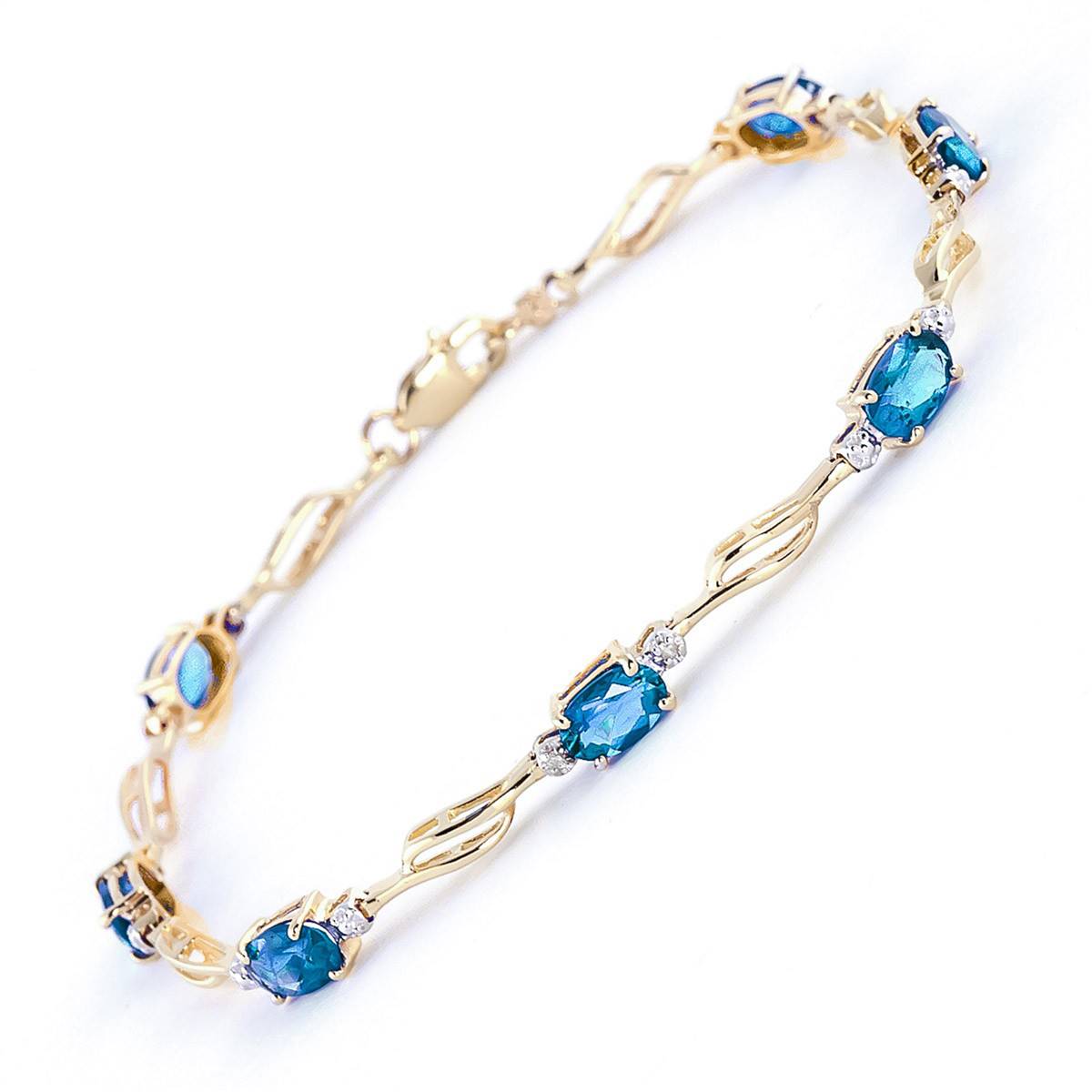 3.39 Carat 14K Solid Yellow Gold Radically Different Blue Topaz Diamond Bracelet