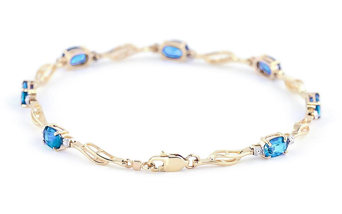 3.39 Carat 14K Solid Yellow Gold Radically Different Blue Topaz Diamond Bracelet