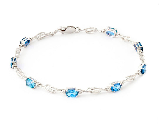 3.39 Carat 14K Solid White Gold Magical Words Blue Topaz Diamond Bracelet