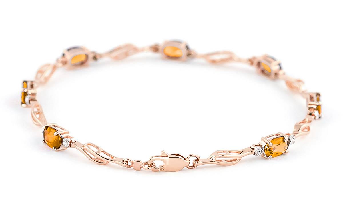 14K Solid Rose Gold Tennis Bracelet w/ Citrine & Diamond