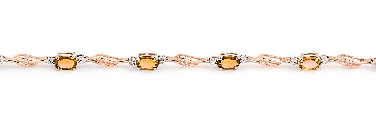 14K Solid Rose Gold Tennis Bracelet w/ Citrine & Diamond