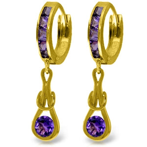 2.15 Carat 14K Solid Yellow Gold Huggie Earrings Dangling Amethyst