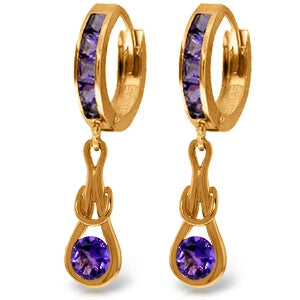 14K Solid Rose Gold Huggie Earrings w/ Dangling Amethyst