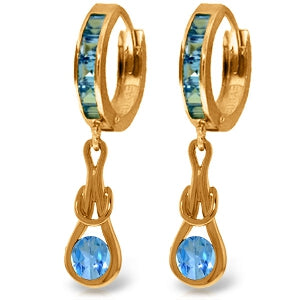 14K Solid Rose Gold Huggie Earrings w/ Dangling Blue Topaz