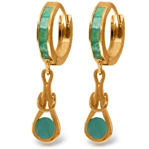 14K. SOLID ROSE GOLD HUGGIE EARRINGS WITH DANGLING EMERALDS