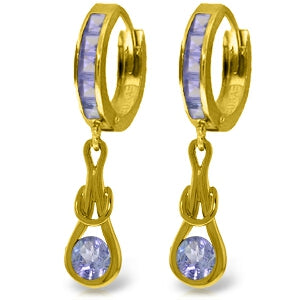 2.25 Carat 14K Solid Yellow Gold Huggie Earrings Dangling Tanzanite