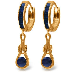 14K Solid Rose Gold Huggie Earrings w/ Dangling Sapphire