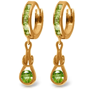 14K Solid Rose Gold Huggie Earrings Dangling Peridot Certified