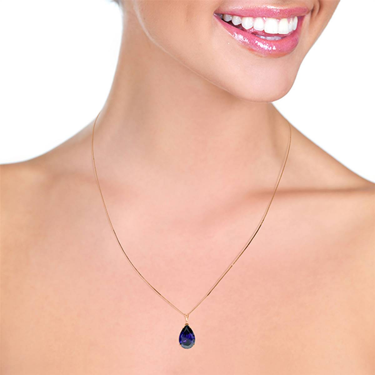 4.65 Carat 14K Solid Rose Gold Teardrop Sapphire Necklace