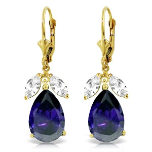 10.3 Carat 14K Solid Yellow Gold Leverback Earrings Sapphire White Topaz