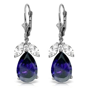 10.3 Carat 14K Solid White Gold Leverback Earrings Sapphire White Topaz