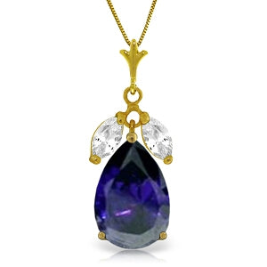 5.15 Carat 14K Solid Yellow Gold Feverish Sapphire White Topaz Necklace