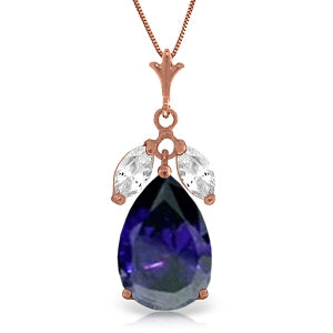 14K Solid Rose Gold Natural Sapphire & Rose Topaz Necklace