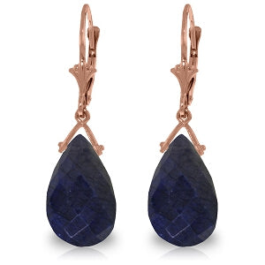 14K Solid Rose Gold Leverback Earrings Briolette Sapphire Gemstone