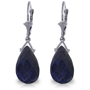 15.6 Carat 14K Solid White Gold Leverback Earrings Briolette Sapphire