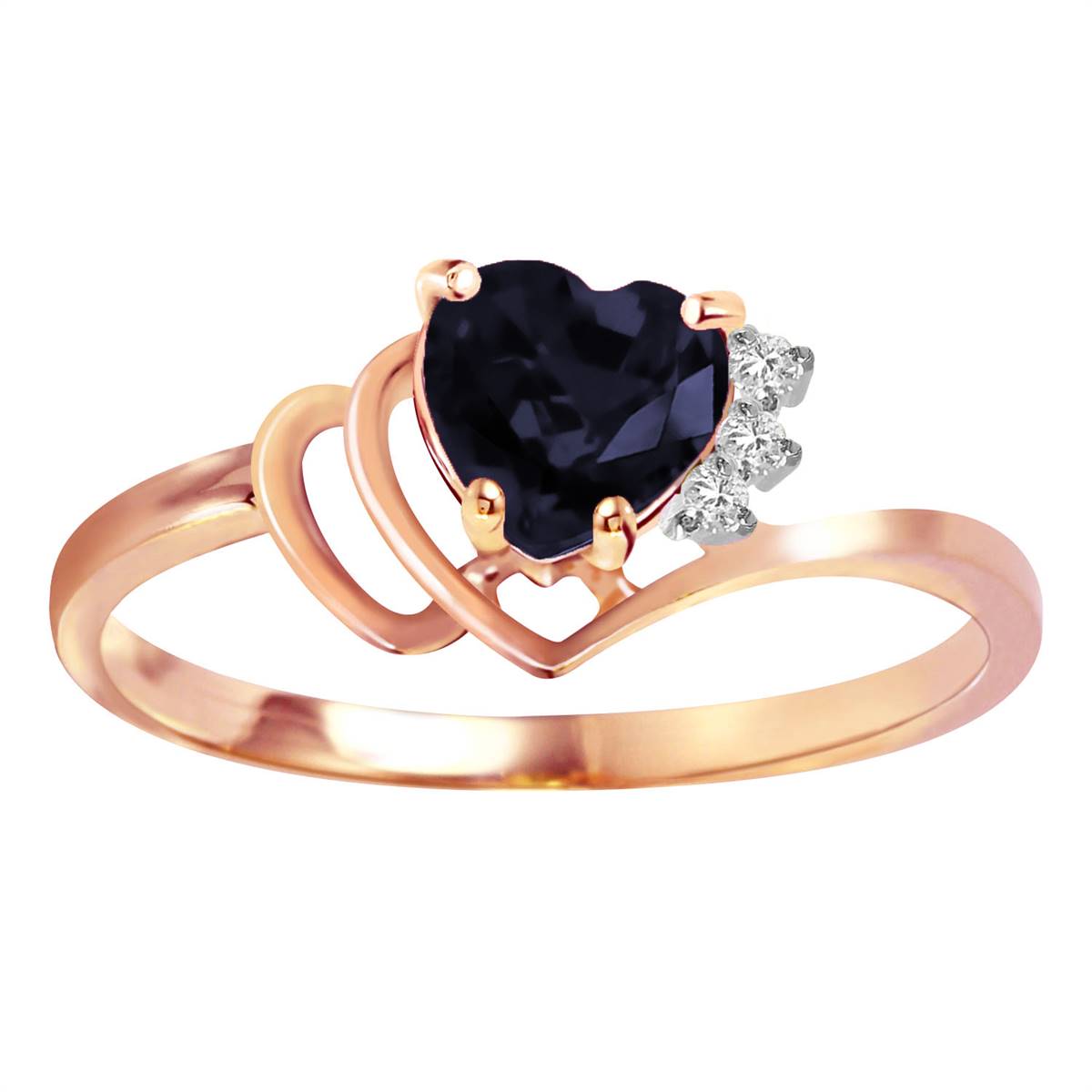 1.02 Carat 14K Solid Rose Gold Dainty Heart Sapphire Diamond Ring