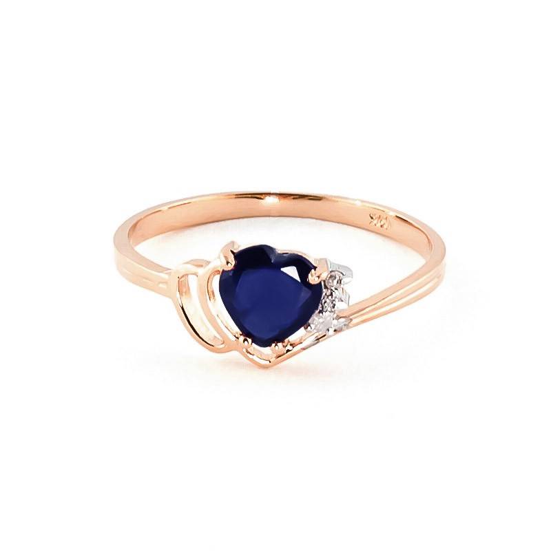 1.02 Carat 14K Solid Rose Gold Dainty Heart Sapphire Diamond Ring