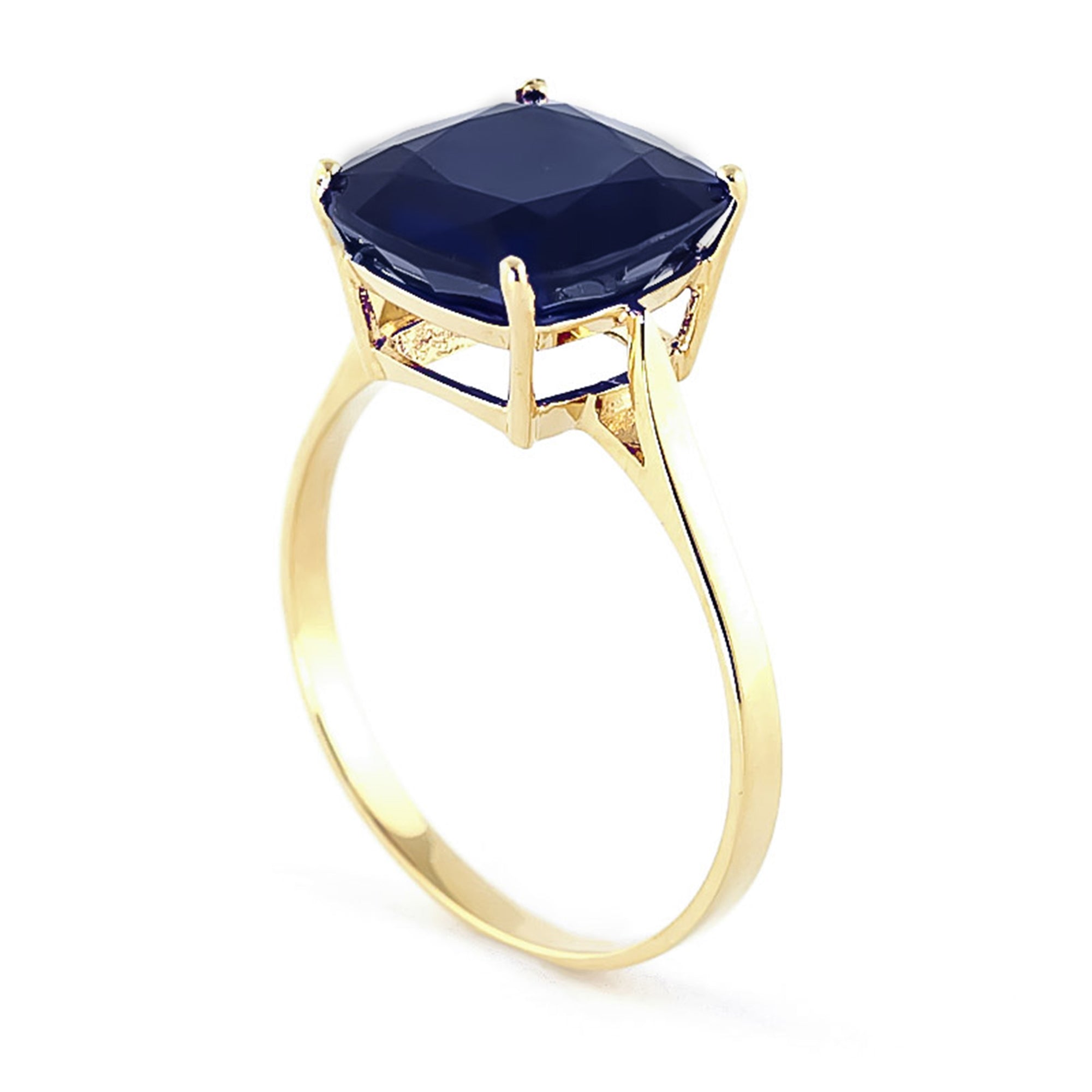 4.83 Carat 14K Solid Yellow Gold Ring Natural Cushion Sapphire